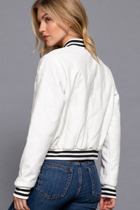 Quilted Faux Leather Bomber Jacket (Multiple Colors)
