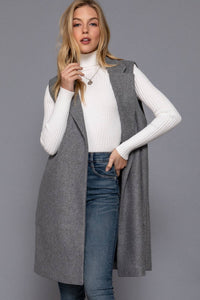 Heather Grey Notched Collar Open Vest