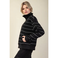 Black & Cream Stripe Quarter Zip Top