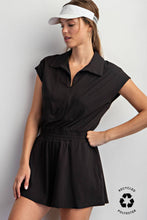 BUTTER SHORT SLEEVE QUARTER ZIP ROMPER: Black / S-M-L(2-2-2)