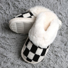 Checkered Faux Fur Cuff Mule Winter Slippers: Beige SM