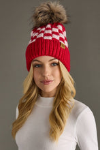 Red & Pink Checkered Pom Hat