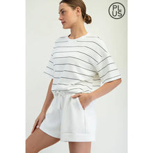 Cream & Black Stripe Short Sleeve Top