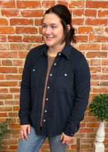 Navy Double Pocket Button Down Top