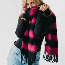 Stevie Striped Tassel Scarf: Black/Hot Pink