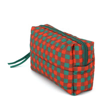 Gingham Check Pattern Quilted Puffer Pouch: Pink/Green