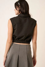 Black Elastic Hem Button Down Top