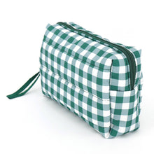 Gingham Check Pattern Quilted Puffer Pouch: Pink/Green