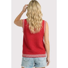 Red Sleeveless Waffle Knit Sweater