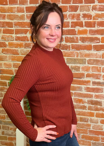 Liverpool Cinnamon Long Sleeve Mock Neck Top