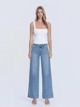 Mid Rise Trouser Hem Wide Jeans with Darts