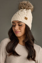 Beige Cable Knit Pom Hat