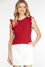 Red Ruffle Sleeve Cable Sweater