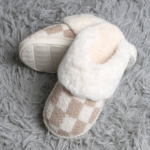 Checkered Faux Fur Cuff Mule Winter Slippers: Black SM