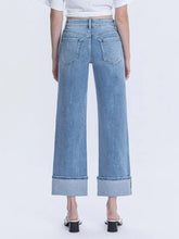 High Rise Medium Light Wash Cuffed Slim Wide Jeans