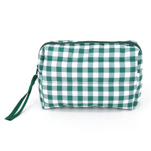 Gingham Check Pattern Quilted Puffer Pouch: Pink/Green