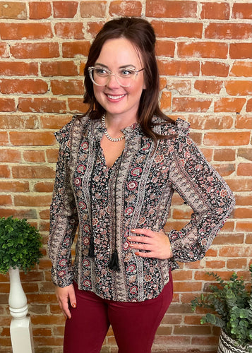 Sheer Long Sleeve Floral Print Top