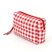 Gingham Check Pattern Quilted Puffer Pouch: Red