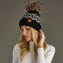 Black & Speckled Patterned Pom Hat