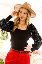 Black Top With Sequin Sleeves