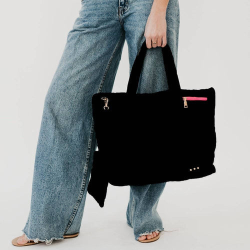 Presley Puffer Quilted Tote Bag With Pouch: Black