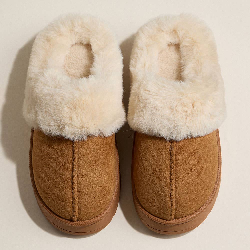 Brown Platform Fur Lined Slippers