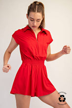 BUTTER SHORT SLEEVE QUARTER ZIP ROMPER: Black / S-M-L(2-2-2)