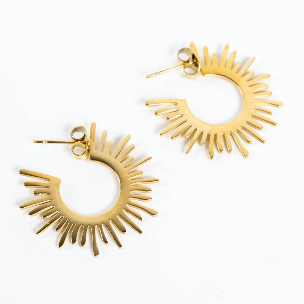 Sunburst Hoop Earring - WATERPROOF: Gold
