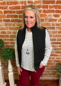 White & Thin Black Stripe Thermal Top