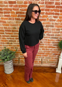 Black Textured Crop Sweater
