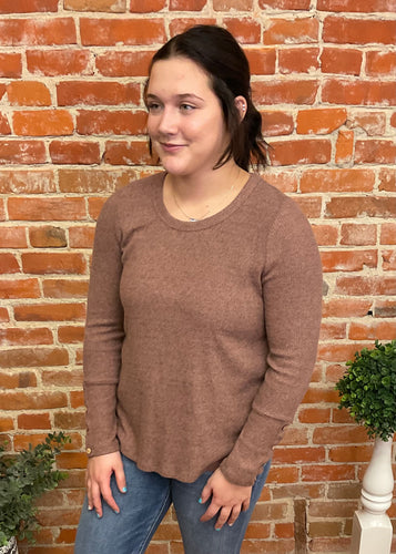 Gingerbread Rib Knit Top with Button Cuffs