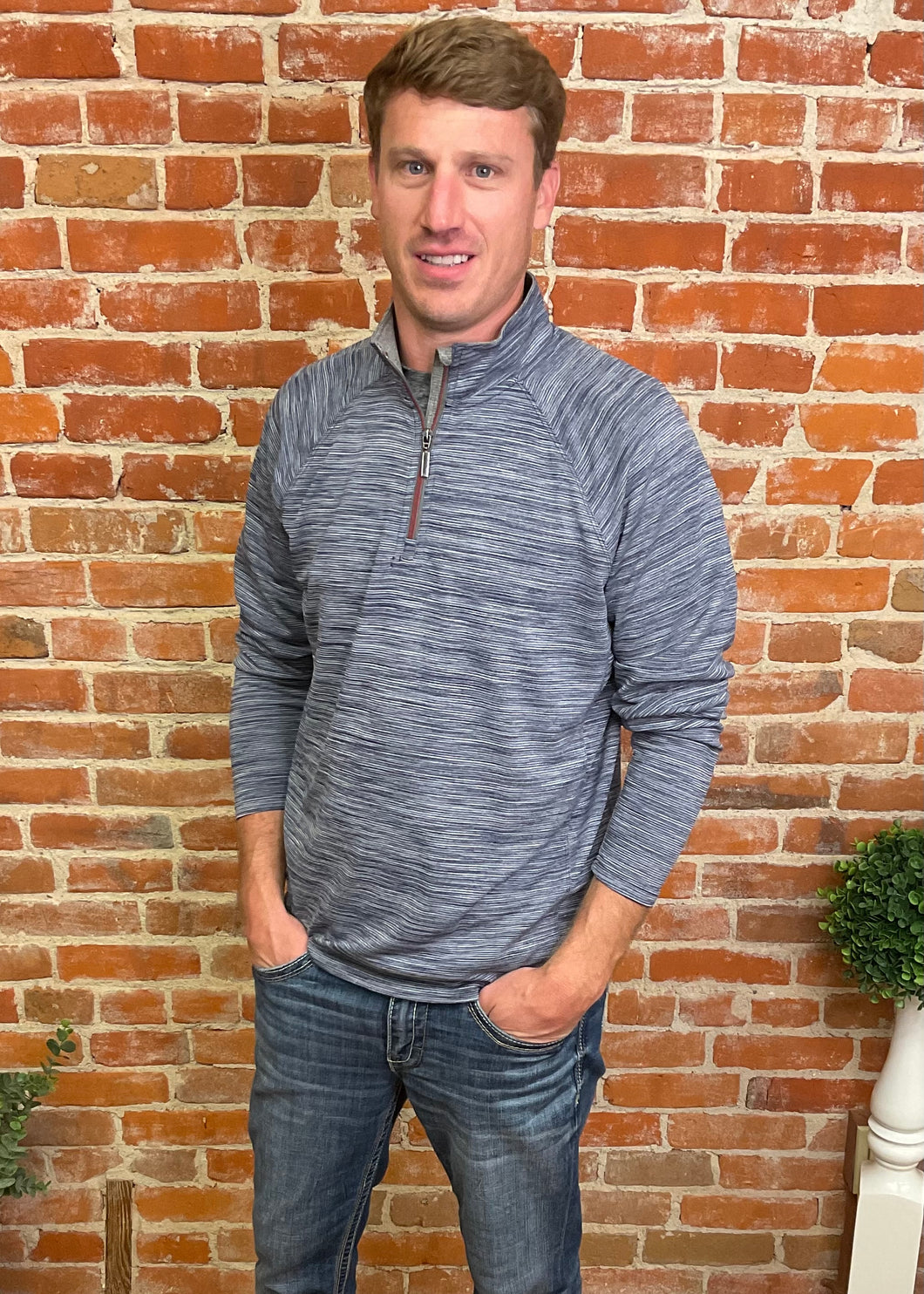 Heather Navy Mock Neck Pullover