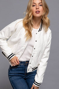 Quilted Faux Leather Bomber Jacket (Multiple Colors)