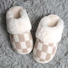 Checkered Faux Fur Cuff Mule Winter Slippers: Black SM