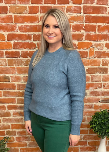 Denim Blue Round Neck Sweater