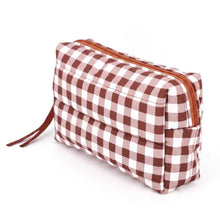 Gingham Check Pattern Quilted Puffer Pouch: Red
