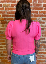 Neon Pink Textured Short Sleeve Top
