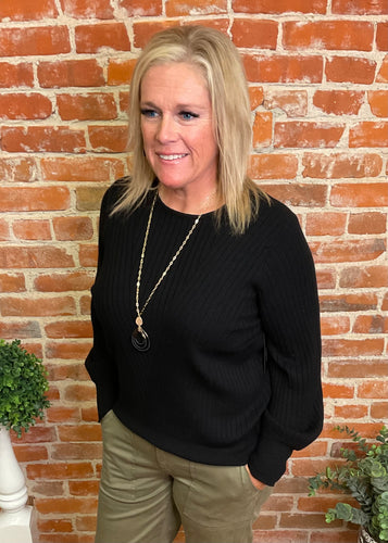 Liverpool Black Crewneck Sweater with V Ribbing
