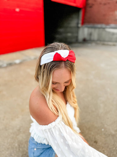 Two-Toned White/Red Structured Headband