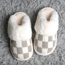 Checkered Faux Fur Cuff Mule Winter Slippers: Gray SM