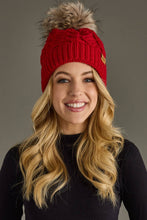 Red Cable Knit Pom Hat