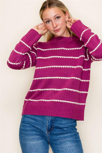 Dark Magenta Blanket Stitch Sweater