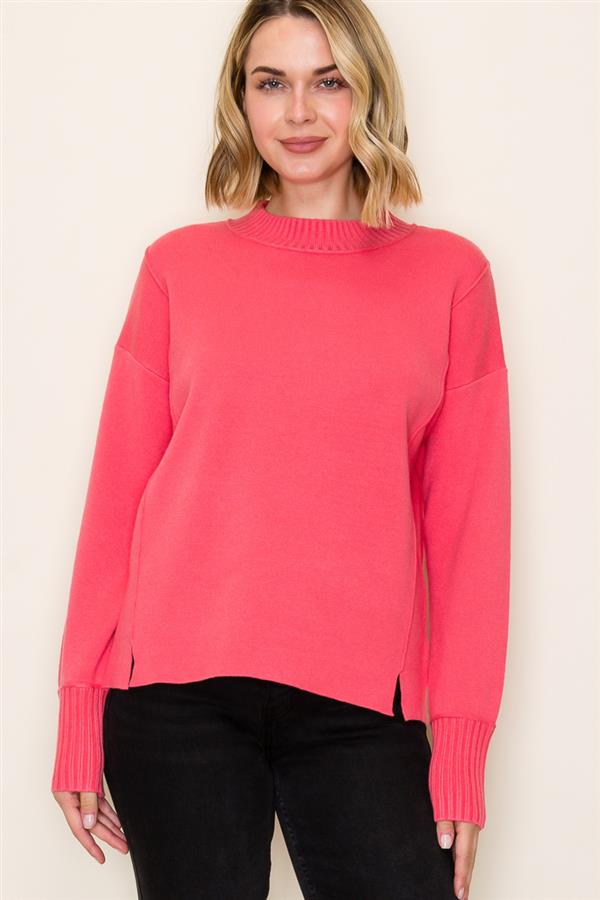 Coral Mock Neck Sweater