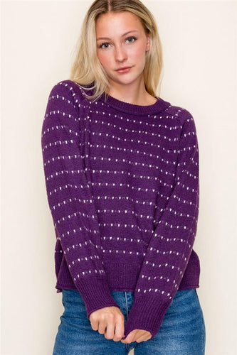 Eggplant Texture Striped Sweater