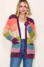 Plum & Orange Color Blocked Cardigan