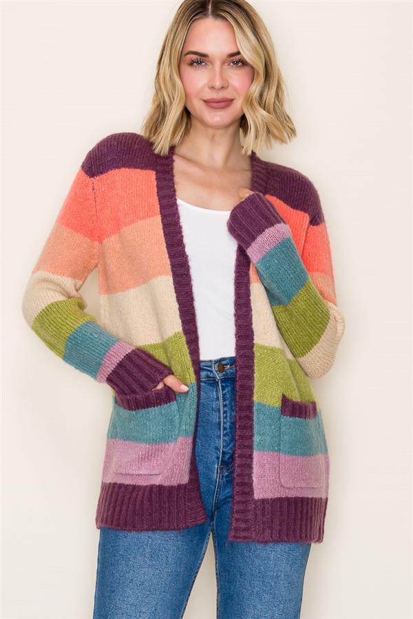 Plum & Orange Color Blocked Cardigan