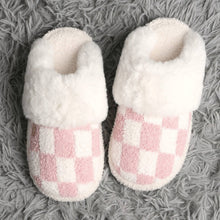 Checkered Faux Fur Cuff Mule Winter Slippers: Gray SM