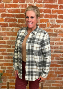 Thread & Supply Olive Plaid Flannel Top