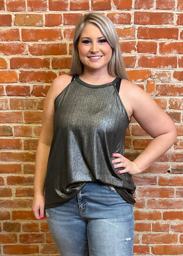 Black & Silver Metallic Halter Top