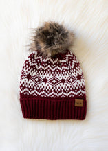 Burgundy & White Patterned Pom Hat